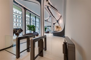 Turnstiles and reception in the Masaryk Centre lobby