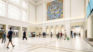 Visualisierung der Bahnhofshalle mit gegossenem Terrazzoboden