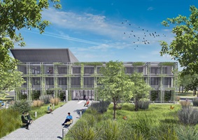 Visualisierung des Fakultätscampus mit umgebendem Grün